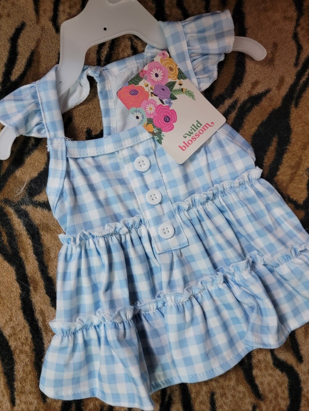 Pet Dress Dog Or Cat Spring Blue Ruffle Plaid Xs Sm New Ea.